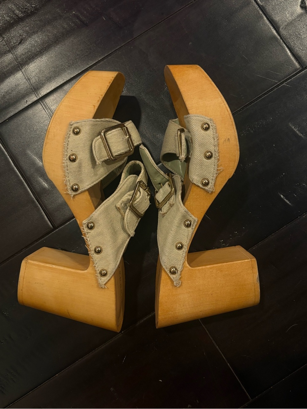 Madden Girl Beige Canvas Platform Clog Sandals